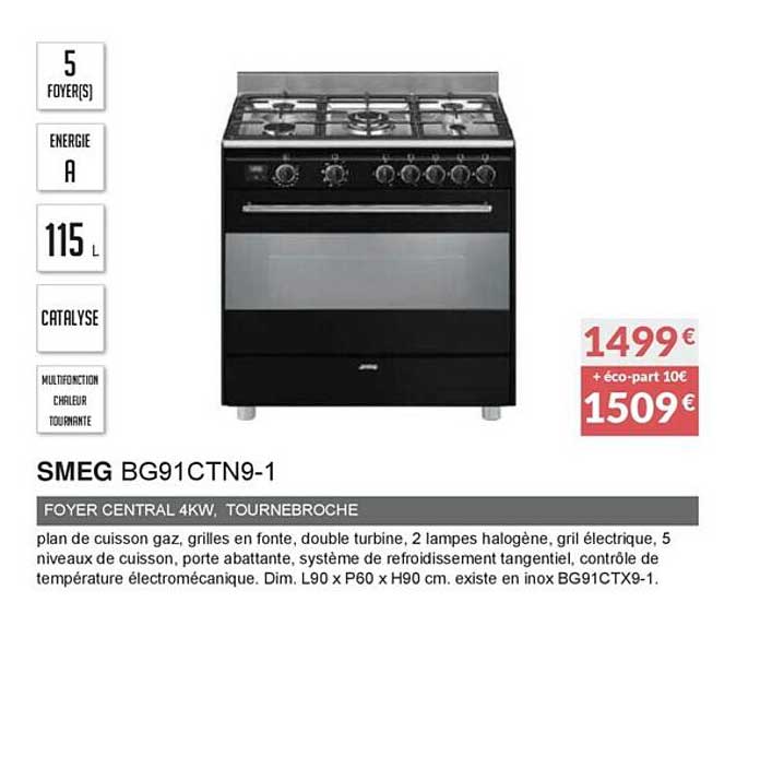 smeg bg91ctn9-1 foyer central 4kw tournebroche