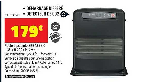 tectro poêle à pétrole sre 1328c