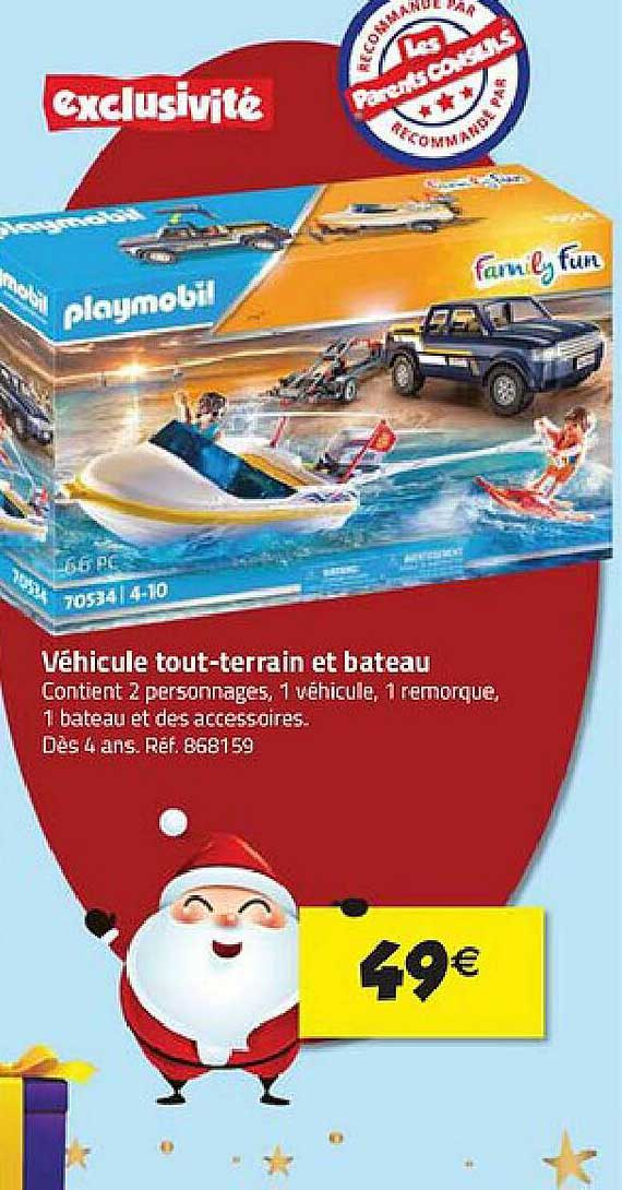 véhicule tout-terrain et bateau playmobil