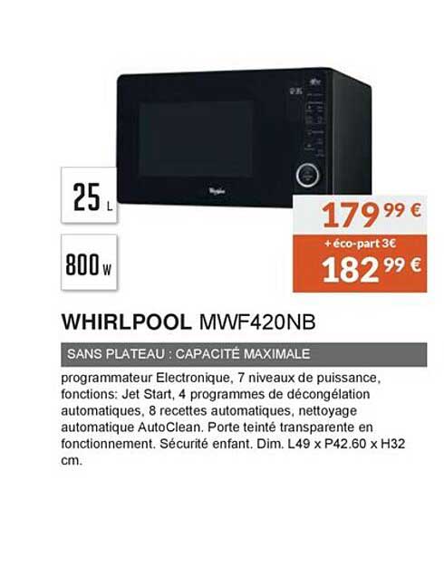 whirlpoo mwf420nb sans plateau : capacité maximale