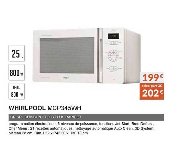 whirlpool mcp345wh crisp : cuisson 2 fois plus rapide !