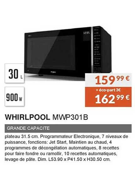 whirlpool mwp301b grande capacité