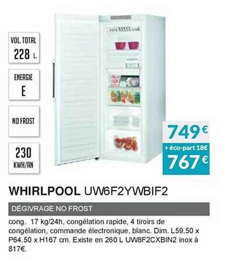 whirlpool uw6f2ywbif2 dégivrage no frost