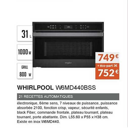 whirlpool w6md440bss 21 recettes automatiques