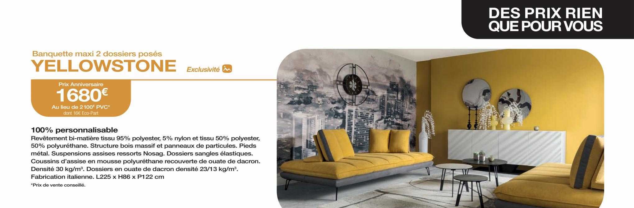 banquette maxi 2 dossiers posés yellowstone