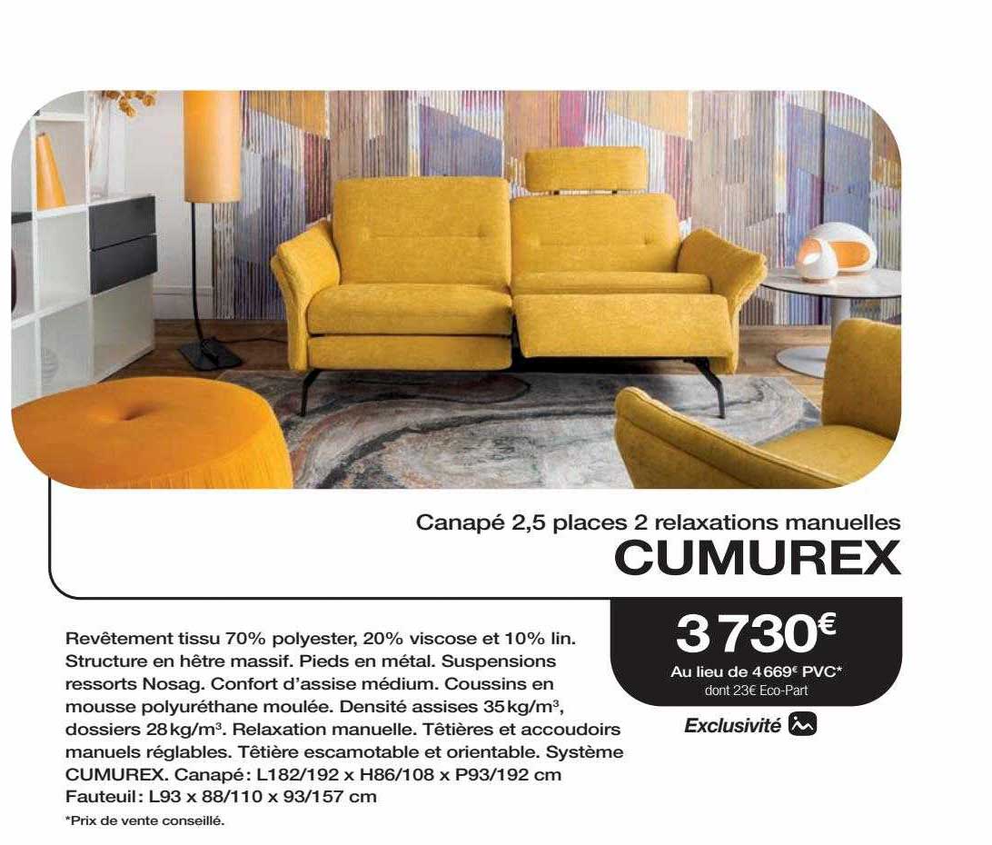 canapé 2,5 places 2 relaxations manuelles cumurex