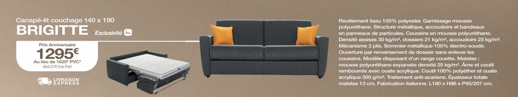 canapé-lit couchage 140 x 190 brigitte