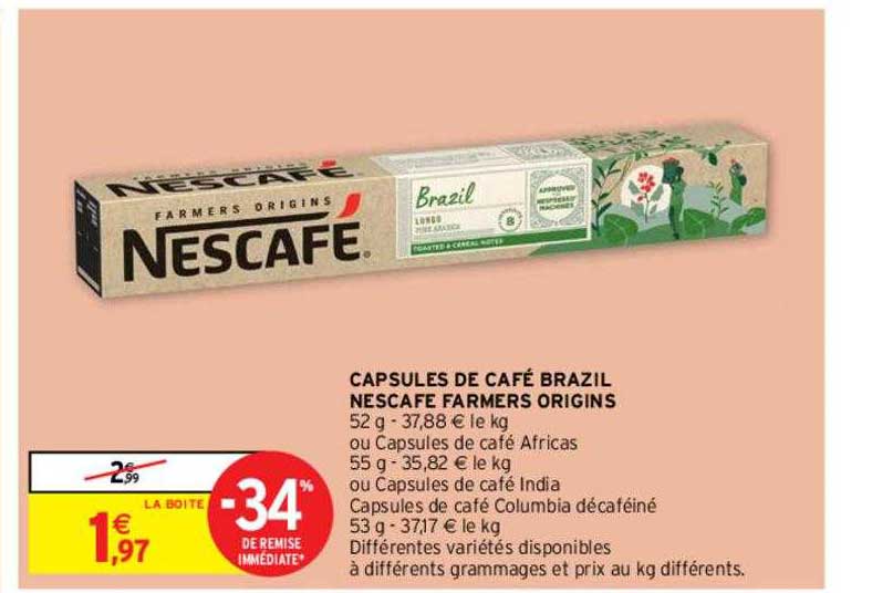capsules de café brazil nescafé farmers origins