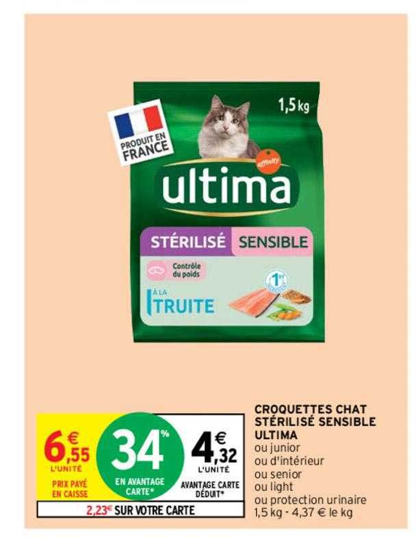 croquettes chat stérilisé sensible ultima