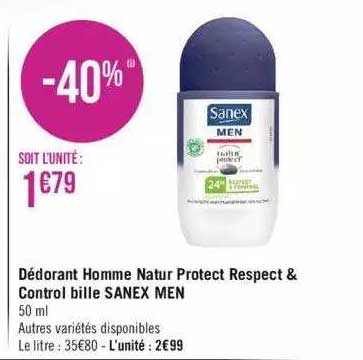 déodorant homme natur protect respect & control bille sanex men
