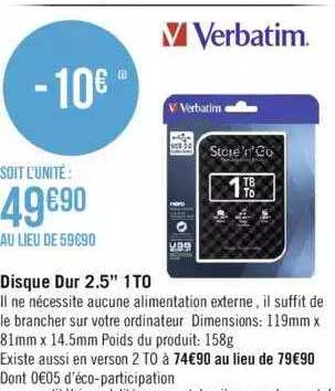 disque dur 2.5" 1to verbatim