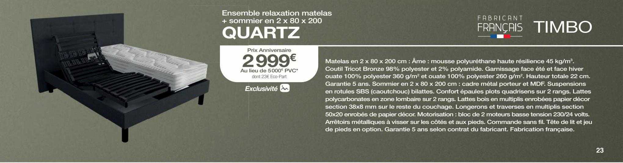 Ensemble Relaxation Matelas + Sommier En 2 X 80 X 200 Quartz