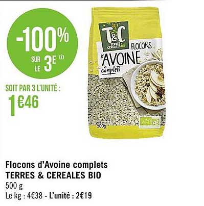 flocons d'avoine complets terres & céréales bio