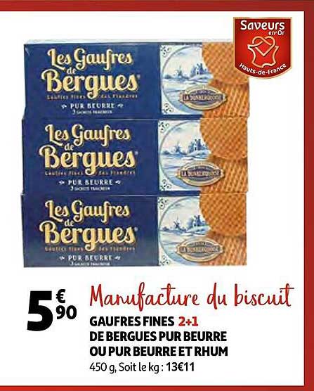 gaufres fines 2+1 de bergues pur beurre ou pur beurre et rhum manufacture du biscuit