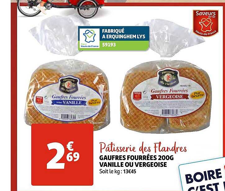 gaufres fourrées 200g vanille ou vergeoise pâtisserie des flandres