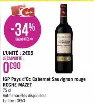 Igp Pays D'oc Cabernet Sauvignon Rouge Roche Mazet
