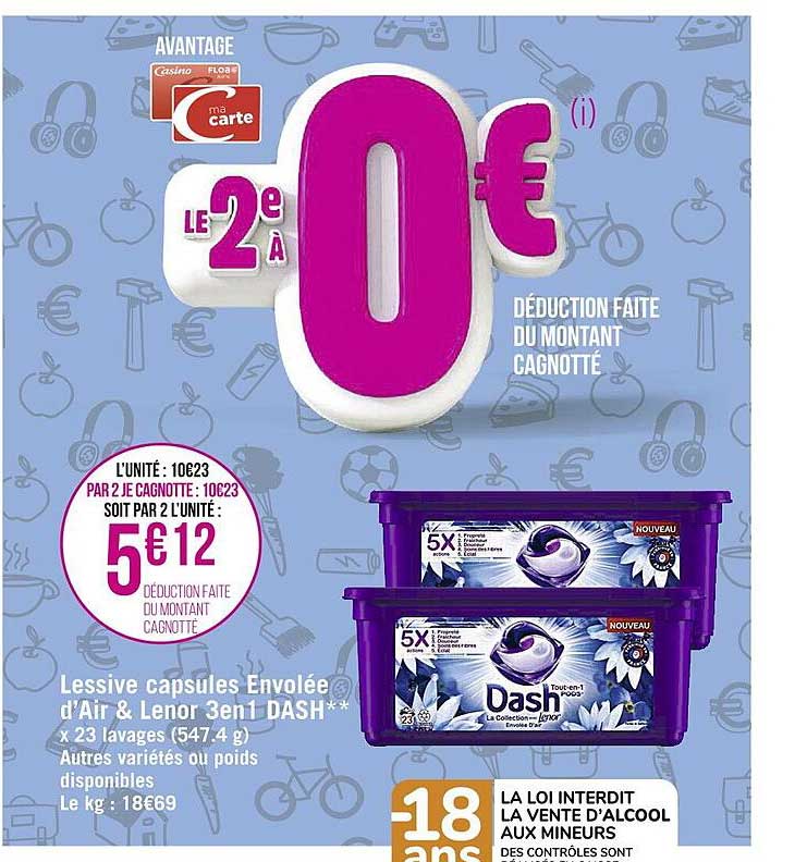 lessive capsules envolée d'air & lenor 3 en 1 dash