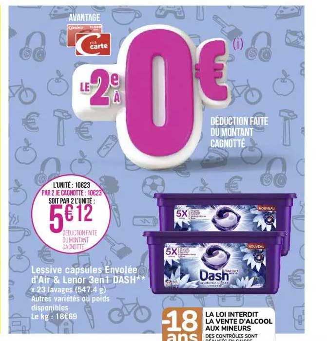 lessive capsules envolée d'air & lenor 3 en 1 dash