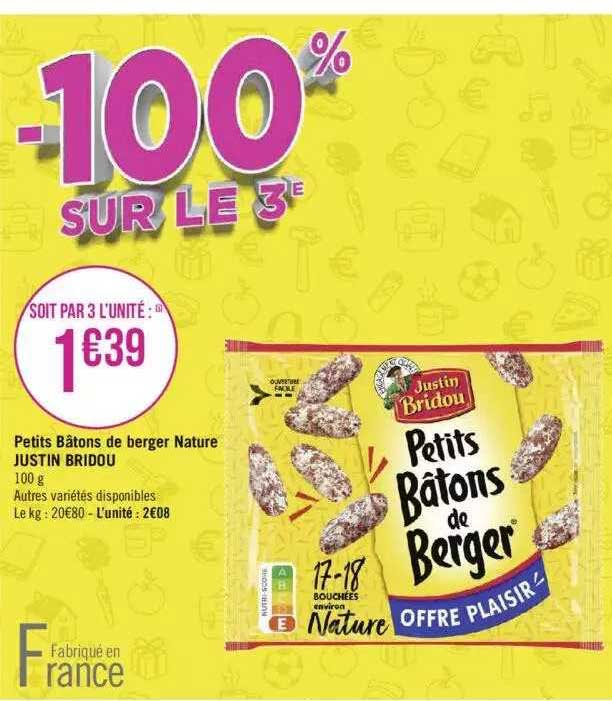 petits bâtons de berger nature justin bridou