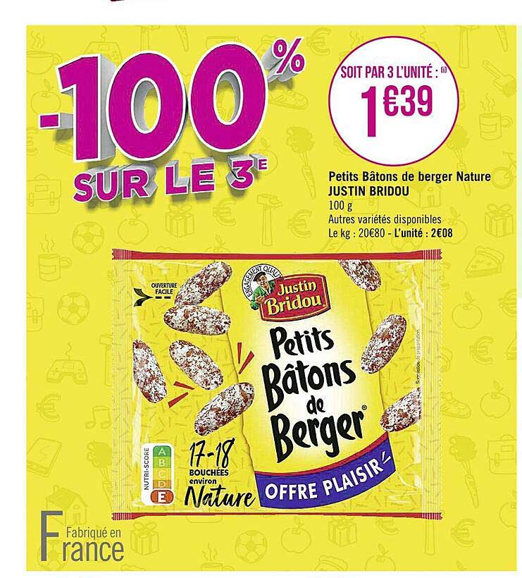 petits bâtons de berger nature justin bridou