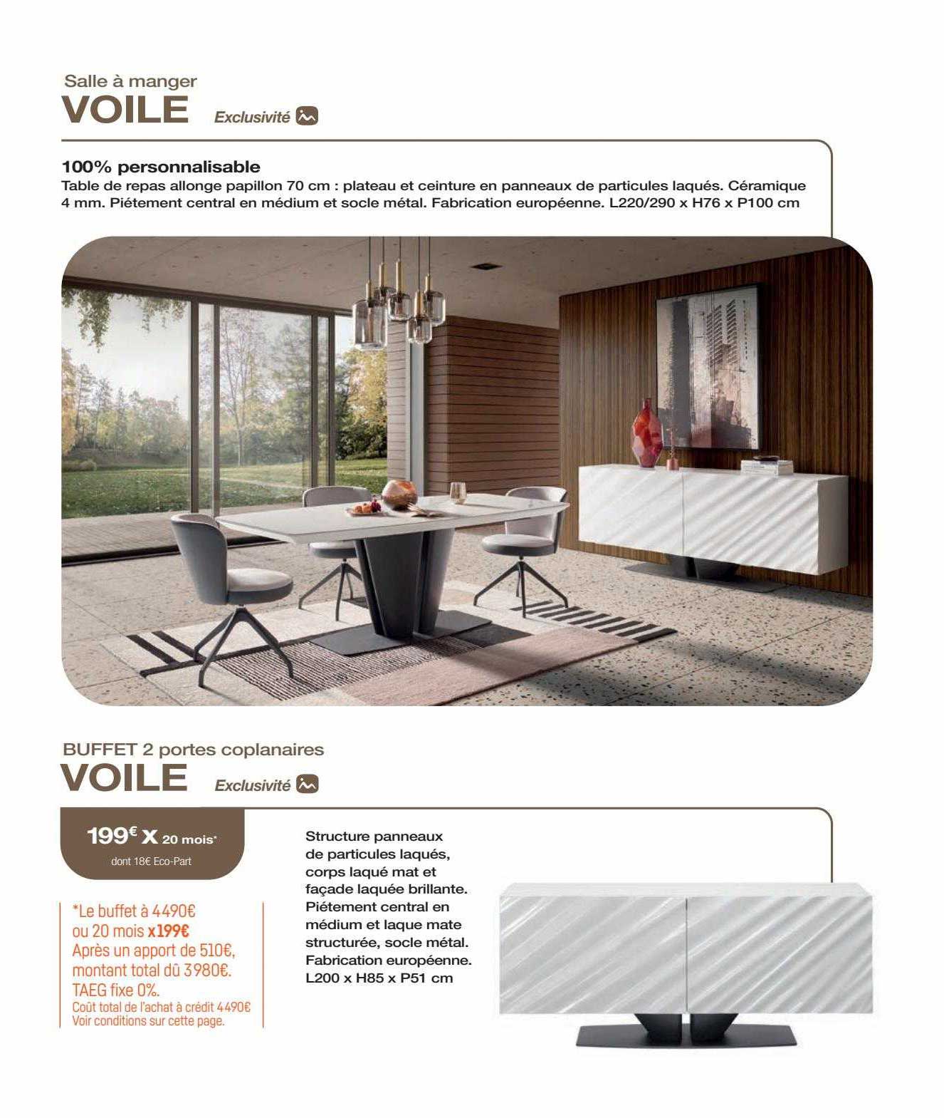 salle à manger voile, buffet 2 portes coplanaires voile