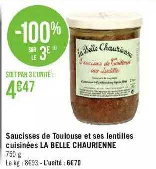 saucisses de toulouse et ses lentilles cuisinées la belle chaurienne