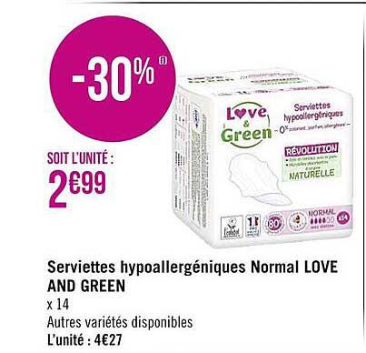 serviettes hypoallergéniques normal love and green