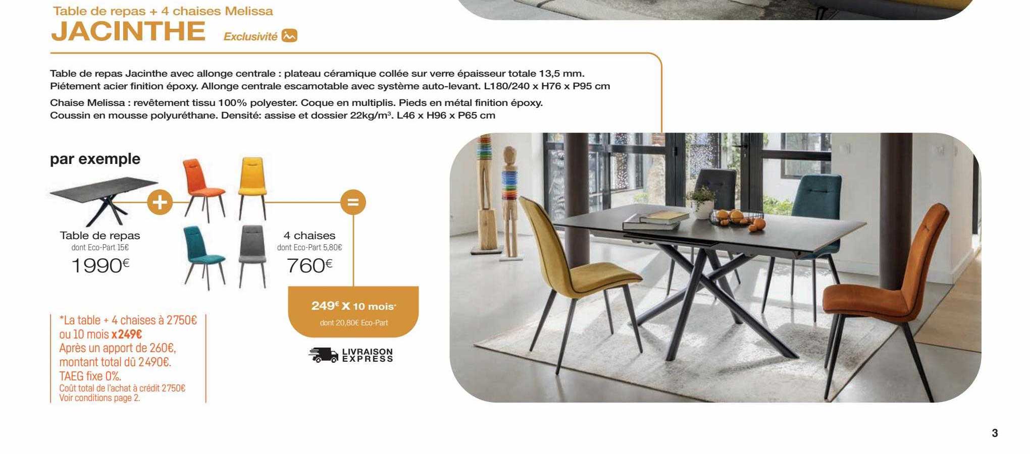 table de repas + 4 chaises melissa jacinthe