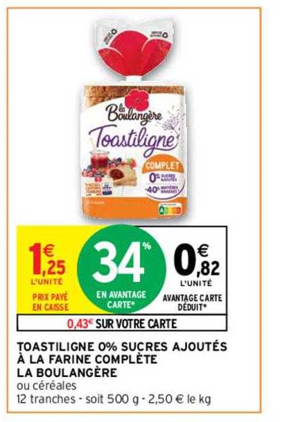 Toastiligne 0% Sucres Ajoutés à La Farine Complète La Boulangère