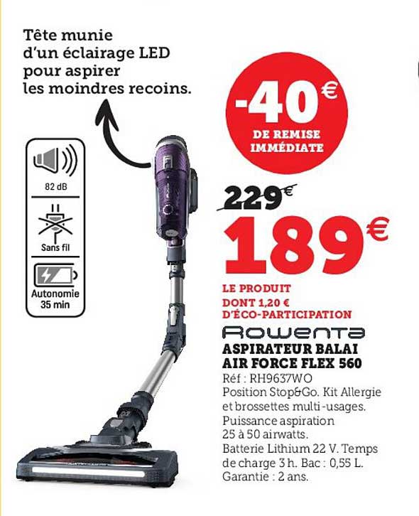 Aspirateur Balai Air Force Flex 560 Rowenta