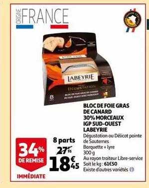 Bloc De Foie Gras De Canard 30% Morceaux Igp Sud-ouest Labeyrie