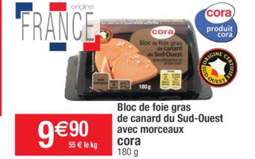 bloc de foie gras de canard du sud-ouest avec morceaux cora
