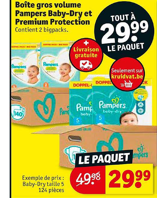 boîte gros volume pampers baby-dry et premium protection