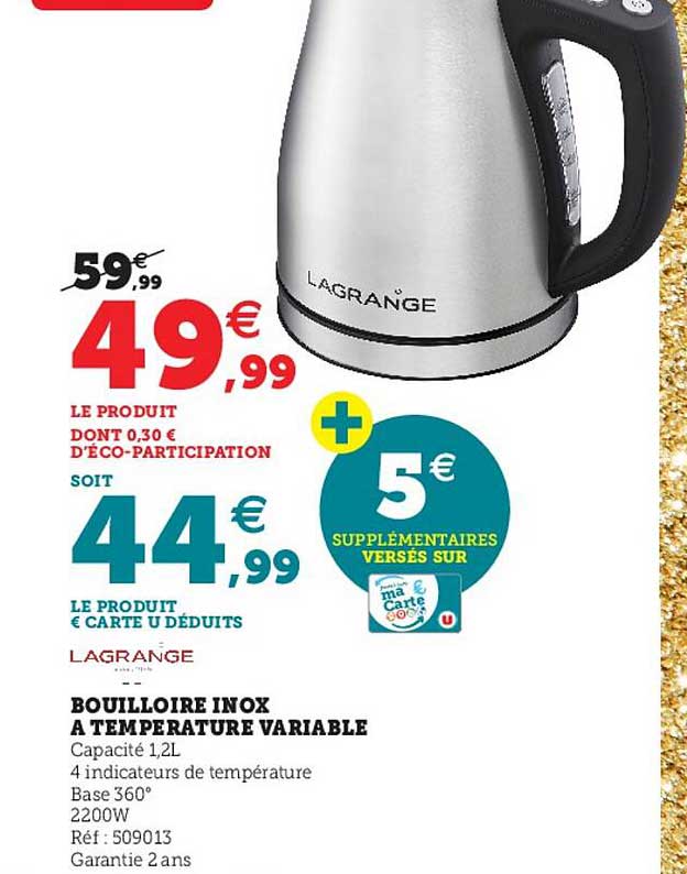 bouilloire inox à température variable lagrange