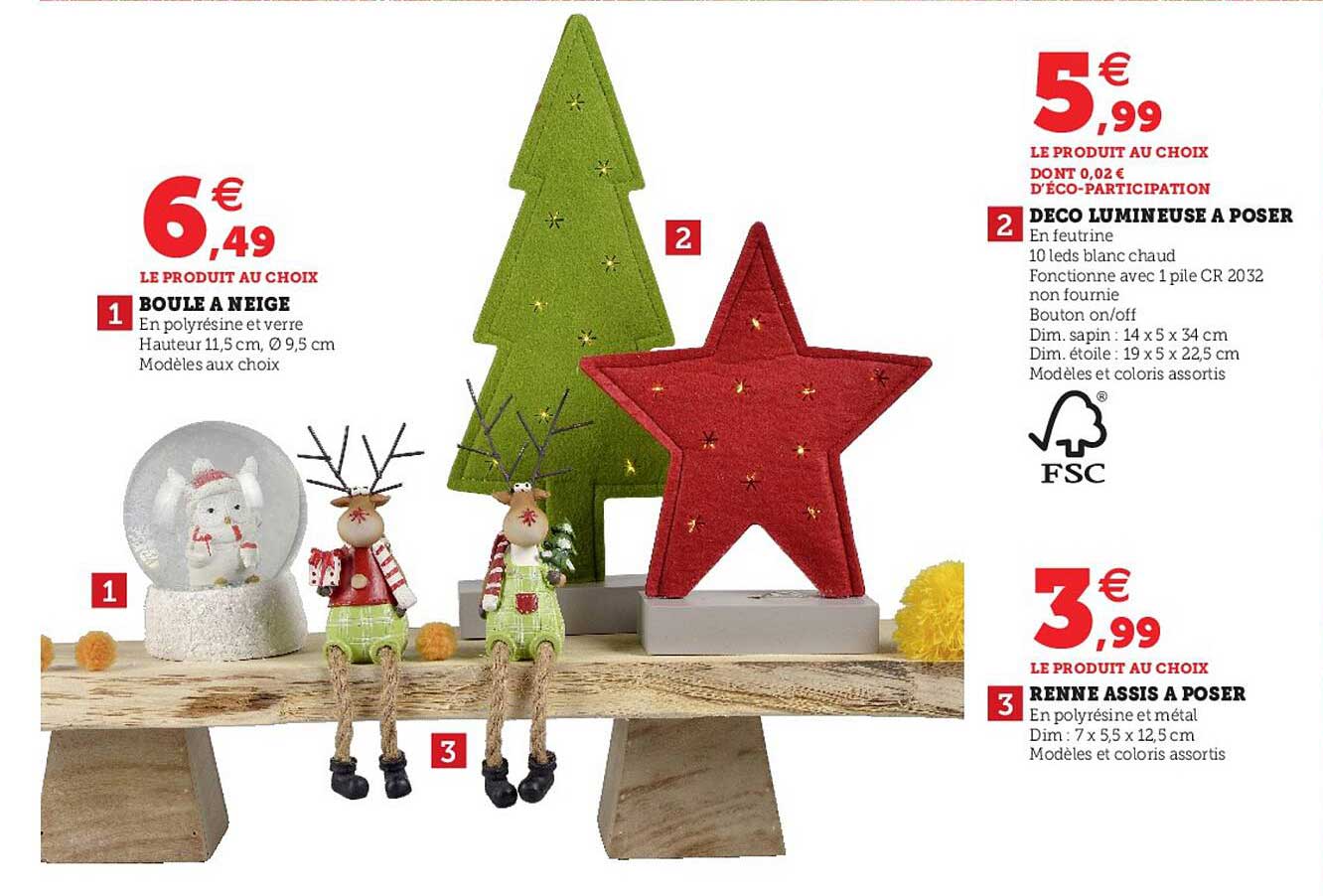 boule à neige, déco lumineuse à poser, renne assis à poser