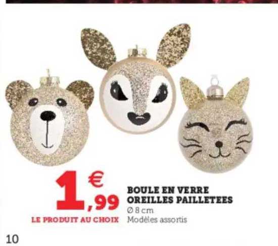 boule en verre oreilles pailletées