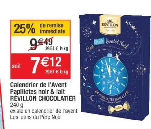 calendrier de l'avent papillotes noir & lait révillon chocolatier