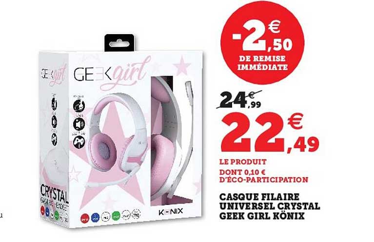 Casque Filaire Universel Crystal Geek Girl Könix
