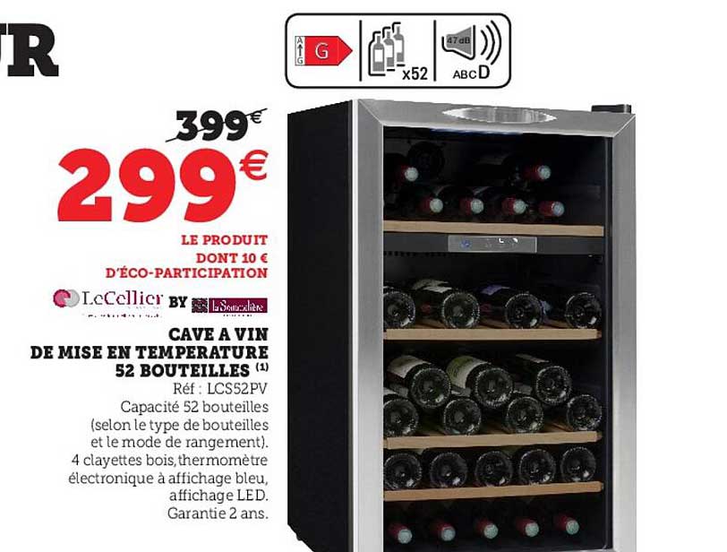cave à vin de mise en température 52 bouteilles