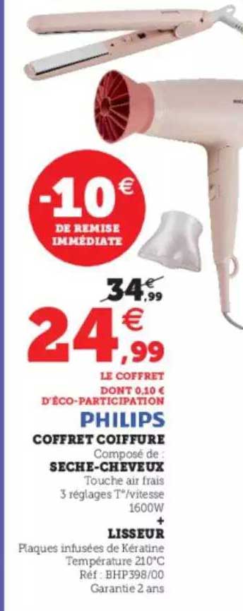 coffret coiffure sèche-cheveux + lisseur philips