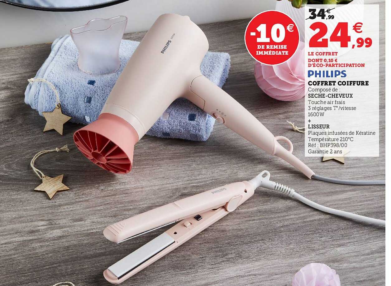 coffret coiffure sèche-cheveux + lisseur philips