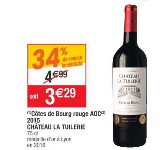 côtes de bourg rouge aoc 2015 château la tuilerie