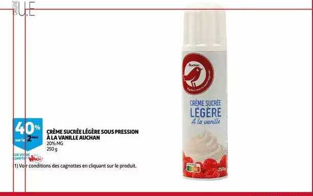 crème sucrée légère sous pression à la vanille auchan