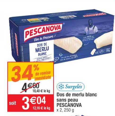Dos De Merlu Blanc Sans Peau Pescanova
