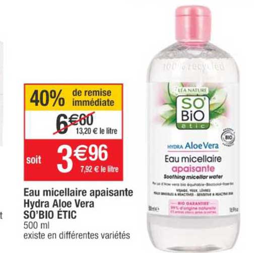 eau micellaire apaisante hydra aloé vera so'bio étic