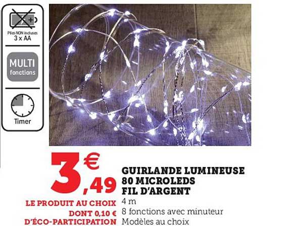 guirlande lumineuse 80 microleds fil d'argent