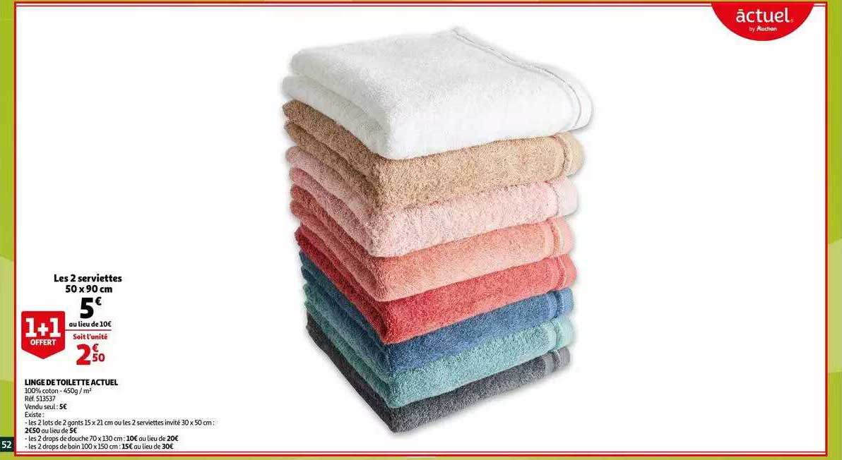 Linge De Toilette Actuel : Les 2 Serviettes 50 X 90 Cm