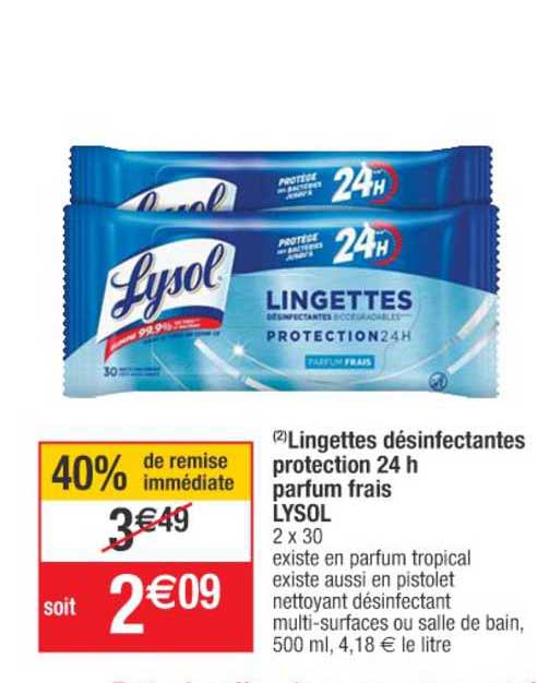Lingettes Désinfectantes Protection 24 H Parfum Frais Lysol