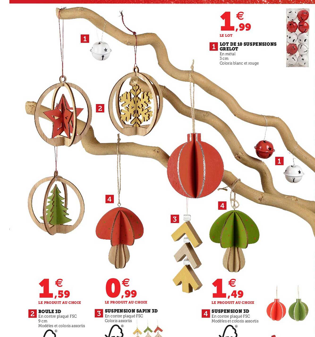 lot de 10 suspensions grelot, boule 3d, suspension sapin 3d, suspension 3d
