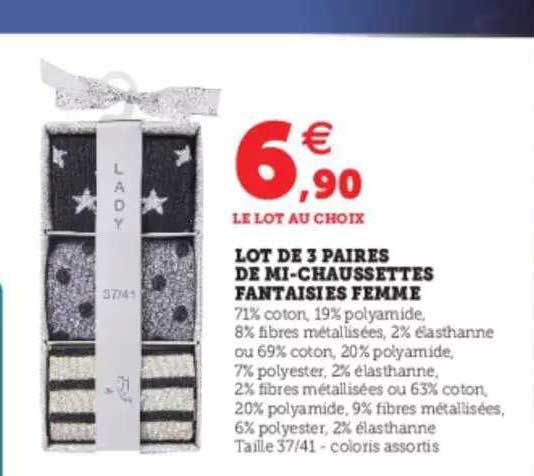 lot de 3 paires de mi-chaussettes fantaisies femme